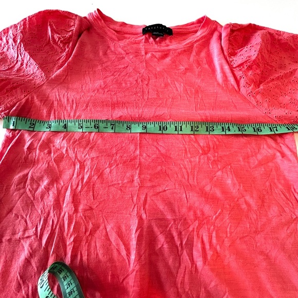 Sanctuary t shirt with puffed patterned short sleeves. Pink/orange size Ladies M - Picture 7 of 7